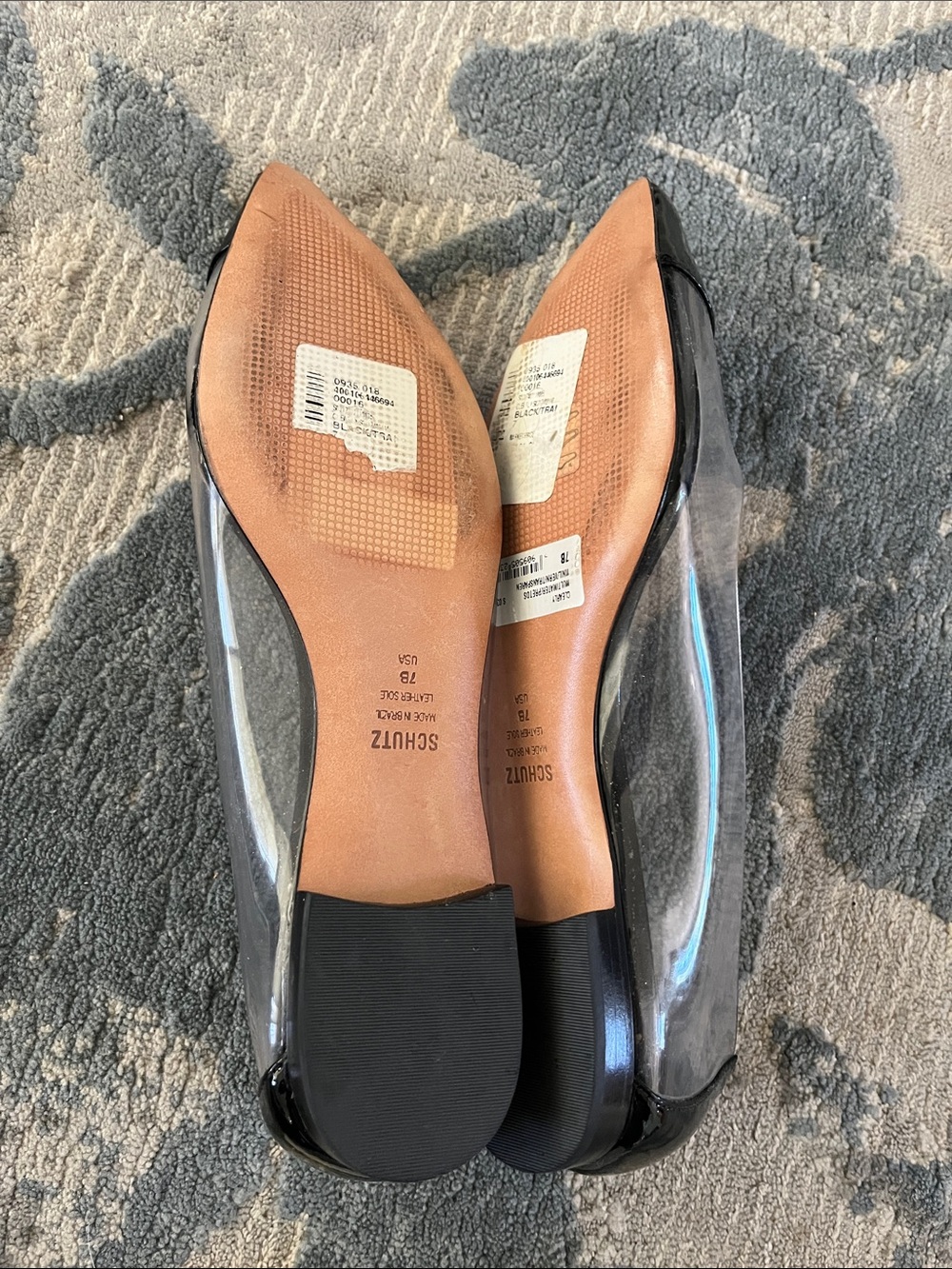 SCHUTZ Two-Tone Clear Panel Pointed-Toe Flats in Nude and Black - Picture 5 of 7